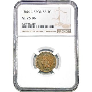 1864-L Indian Head Cent NGC VF25 BN