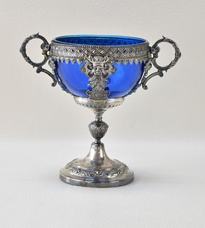 SILVER PLATE & COBALT LOVING CUP