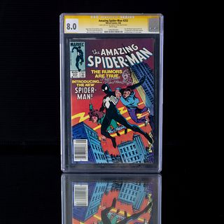 Amazing Spider - Man #252. Ties with Marvel Team-Up #141 for 1st appearance of the black costume. Amazing Fantasy #15 cover homage.