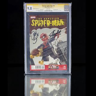 Superior Spider - Man #19. Firmado por Dan Slott y Stan Lee. "Lego" variant cover. Amazing Fantasy #15 cover homage. Calf. 9.0.