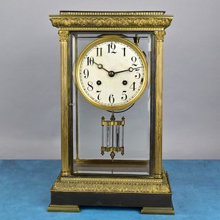 Antique French Bronze & Glass Mantle Clock