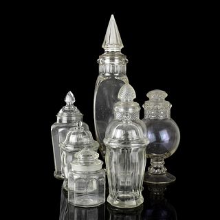 Seven Large Vintage Glass Apothecary Jars