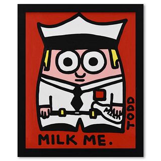 Todd Goldman, "Milk Me" Framed Original Acrylic Painting on Canvas, Hand Signed with Letter of Authenticity.