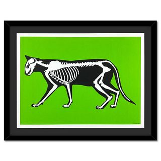 Hijack, "Skeleton Cat (Green)" Framed Limited Edition Silkscreen, Numbered and Hand Signed with Letter of Authenticity.