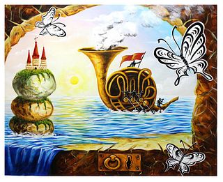 Eugene Poliarush- Original Oil on Canvas "Musical Boat"