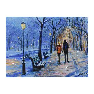 Vadik Suljakov, "Winter Walk" Hand Embellished Limited Edition on Canvas, Numbered and Hand Signed with Certificate of Authenticity.