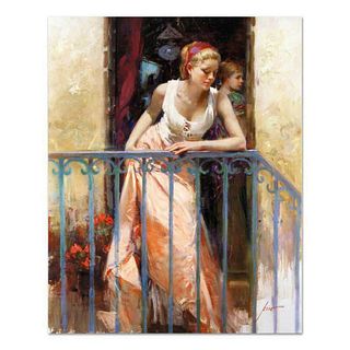 Pino (1939-2010), "At the Balcony" Hand Embellished Limited Edition on Canvas (30" x 40"), Numbered and Hand Signed with Certificate of Authenticity.