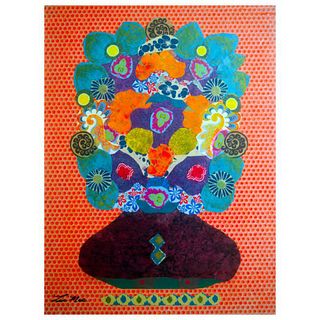 Lisa Mee, "Jade Leaf Bouquet" Hand Signed Original Painting on Canvas with Letter of Authenticity.