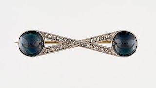 [FABERGE] A GOLD AND PLATINUM BROOCH WITH DIAMONDS AND SAPPHIRES, MARK OF FABERGE WORKMASTER AUGUST HOLLMING, ST. PETERSBURG,