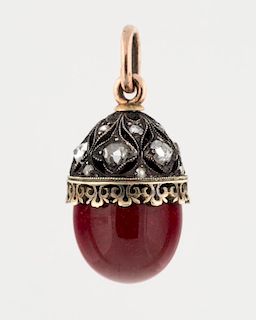 [FABERGE] A PURPURINE AND DIAMOND EGG PENDANT, MARKED HW FOR FABERGE WORKMASTER HENRIK WIGSTROM, ST. PETERSBURG, EARLY 20TH C