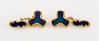 A PAIR OF GOLD AND GUILLOCHE ENAMEL CUFFLINKS, MARKED AT FOR ALFRED THIELEMANN, ST. PETERSBURG, 1899-1908
