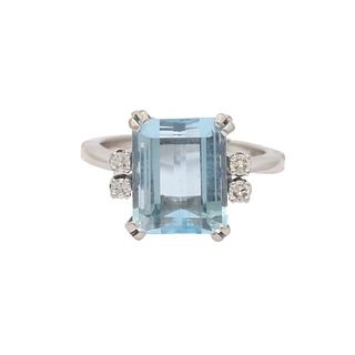 Vintage Natural Aquamarine Diamonds14K White Gold Expandable Ring