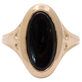 Vintage Black Onyx Intaglio Signet 14K Yellow Gold Unisex Ring