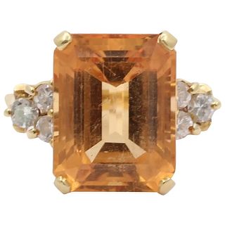 Vintage Citrine Diamonds 14K Yellow Gold Cocktail Ring