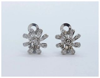 Vintage Flower Diamonds 14K White Gold Earrings