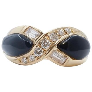 Vintage Diamonds Black Onyx 18K Yellow Gold Ring