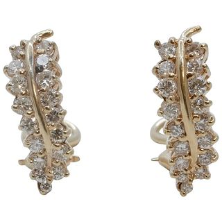 Vintage Leaf Diamonds 14K Yellow Gold Earrings