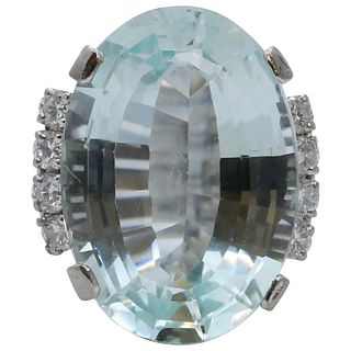 Vintage Aquamarine Diamonds 14K White Gold Ring