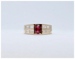 Geometric Vintage Ruby Diamonds 14K Yellow Gold Ring