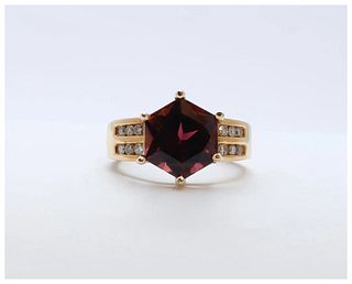 Large Pinkish Purple Hexagonal Cut Tourmaline Diamonds 14K YG Ring