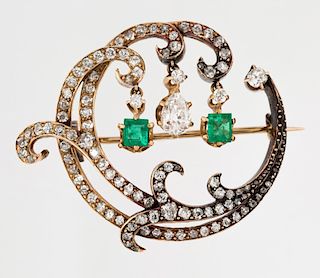 AN ANTIQUE FRENCH BROOCH WITH DIAMONDS AND GEMSTONES