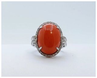 Vintage Coral Diamonds 18K White Gold Ring
