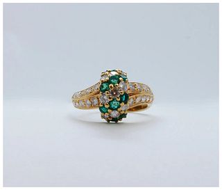 Vintage Bypass Diamonds and Emeralds 14K Yellow Gold Ring