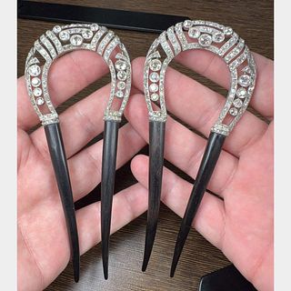 Art Deco Platinum Diamond Hair Combs