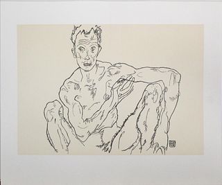 Egon Schiele (After) - Crouching Male Nude (Self