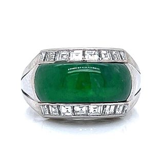 Platinum Natural Jade & Diamond Ring