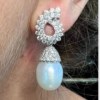 Platinum 5.50 Ct. Diamond & South Sea Pearl Earrings