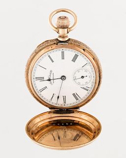 A FINELY ENGRAVED GOLD HUNTER CASED POCKET WATCH, AMERICAN WALTHAM WATCH COMPANY, WALTHAM, MASS, CIRCA 1887-1888, MOVEMENT NO
