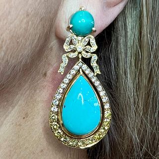18K Persian Turquoise & Diamond Earrings w/ 14K backs