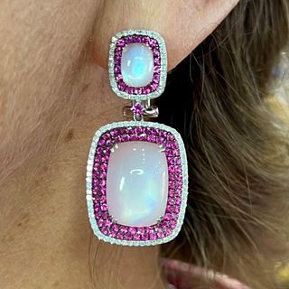 14k White Gold Pink Sapphire & Diamond Earrings