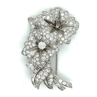 Art Deco Platinum 8.40 Ct. Diamond Flower Brooch