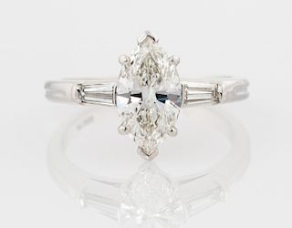 A MARQUISE DIAMOND AND PLATINUM RING WITH GIA CERTIFICATE