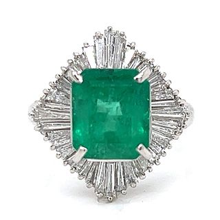 Platinum 3.18 Ct. Emerald and Diamond Ring