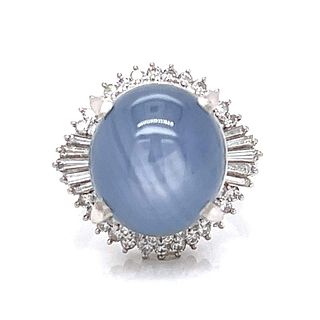 Platinum 20.46 Ct. Star Sapphire & Diamond Ring
