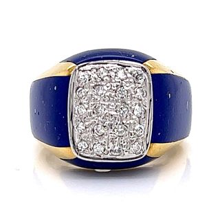 18K Yellow Gold Lapis Lazuli Diamond Ring