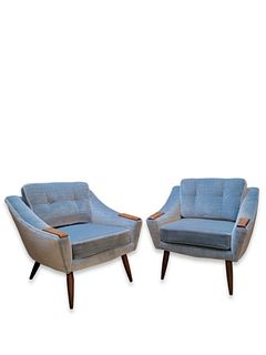 Mid Century Modern Adrian Pearsall Slope Arms Lounge Chairs Newly Upholstered Mohair - Pair