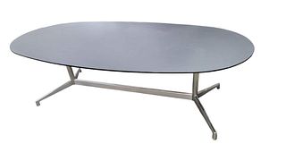 Mid Century Modern Eames Black Glass Top Chrome Base 8 FT Table