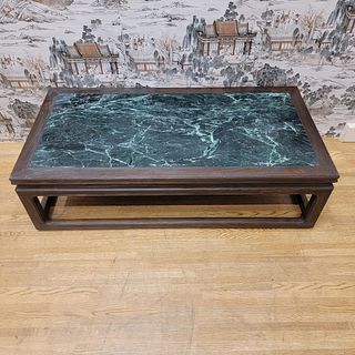 Vintage-Inspired Shanxi Province Elm Coffee Table with Luxurious Green Marble Top