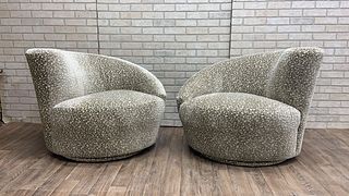Mid Century Modern Vladimir Kagan Style Asymmetrical Swivel â€œNautilusâ€ Weiman Lounge Chairs - Pair