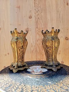 Antique French Neoclassical Ornate Gilt-Bronze Mantel Vases - Pair