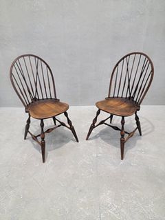 Antique English Country Walnut Spindle-Back Windsor Chairs - Pair