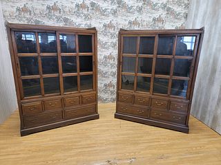 Vintage Chinese Elm Display Cabinets / Bookcases - Pair