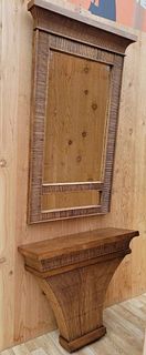 Hollywood Regency Bamboo and Rattan Mirror and Wall Mount Console Table by LaBarge - Set of 2