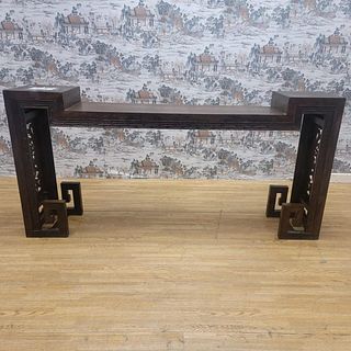 Antique-Inspired Elm Wood Side Altar Table featuring Ornate Carvings and Traditional Craftsmanship