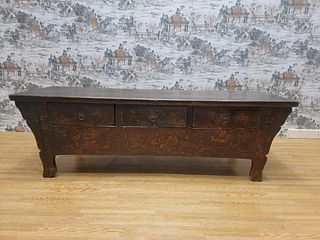 Traditional Handmade Shanxi Province Coffer Sideboard Featuring Artistic Carvings
