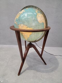 Mid Century Modern Illuminated World Globe on Mahogany Stand By Edward Wormley for Dunbar